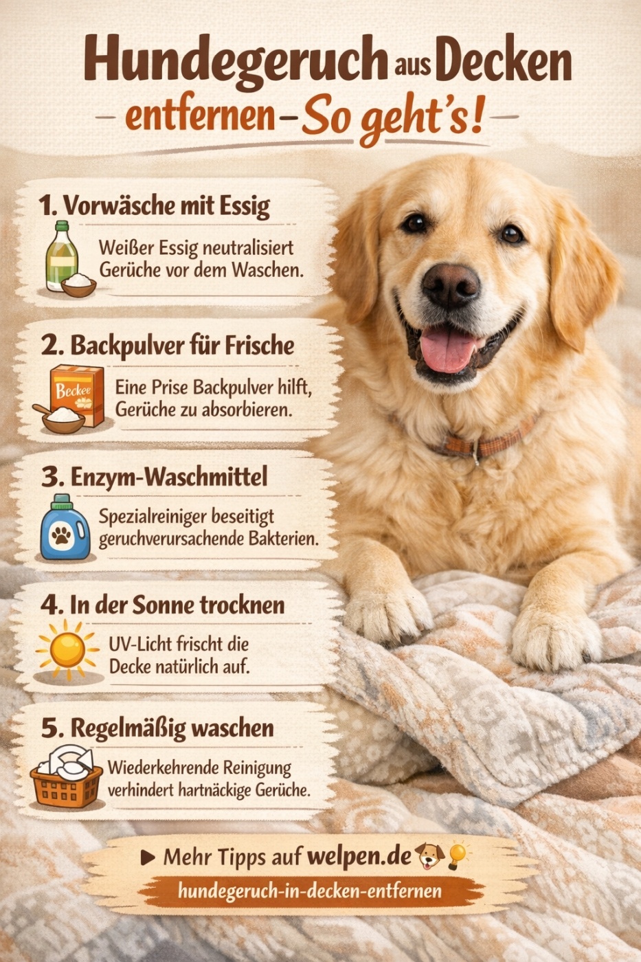 Hundegeruch aus Decken entfernen - Tipps auf Welpen.de