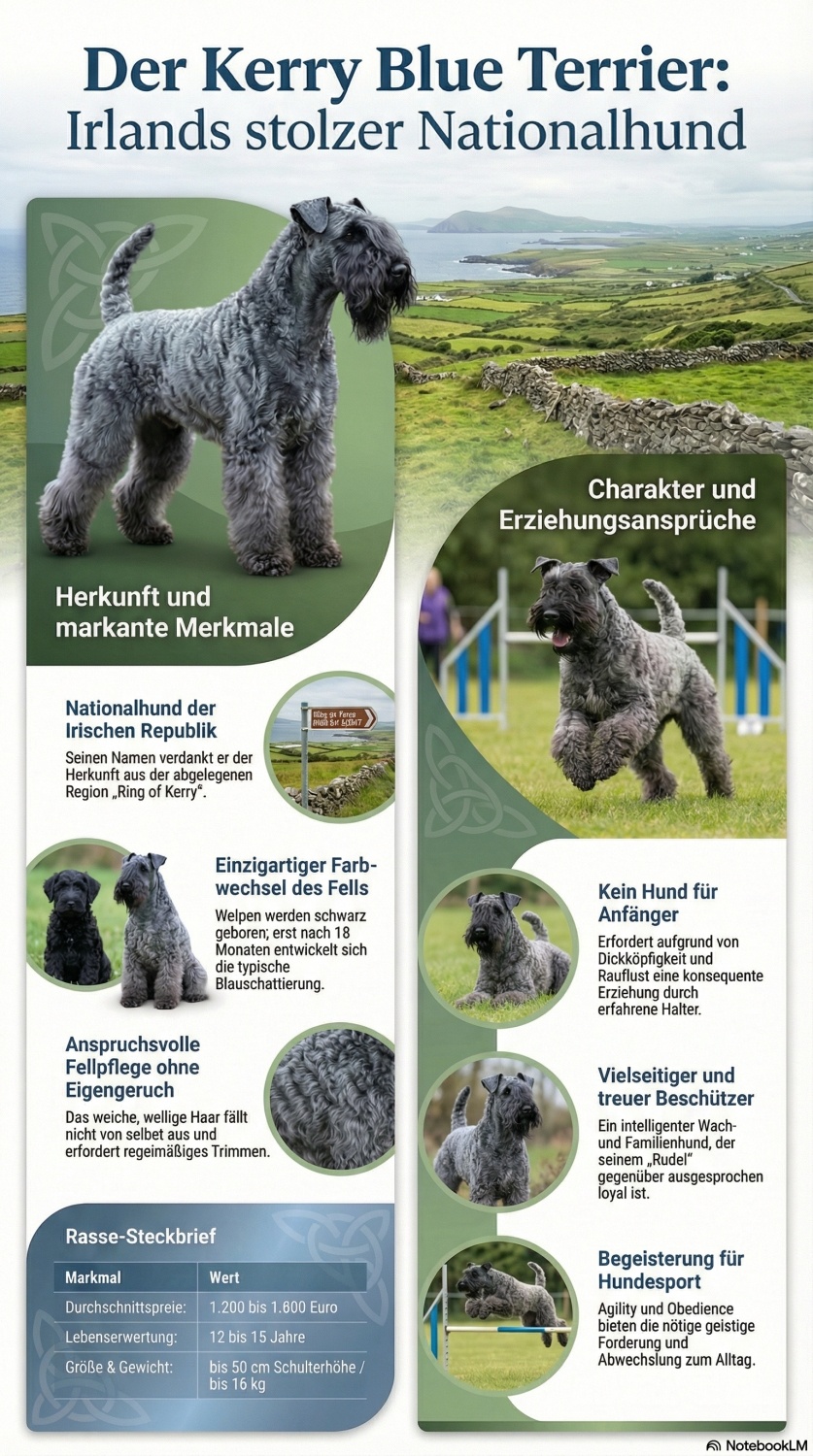 Infografik zur Hunderasse Kerry Blue Terrier bei Welpen.de