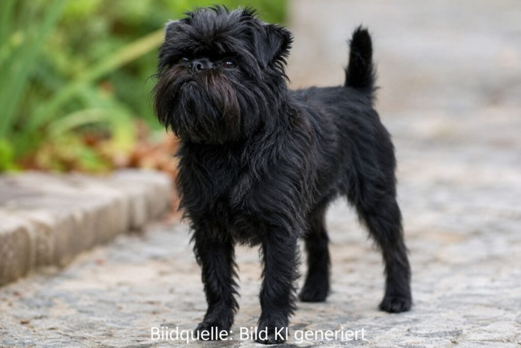 Affenpinscher mit rauem schwarzem Fell und typischem Gesichtsausdruck